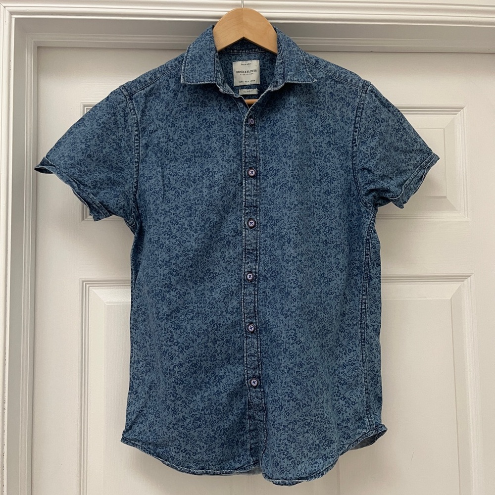 Denim & Flower Blue Casual Button Down Shirt
